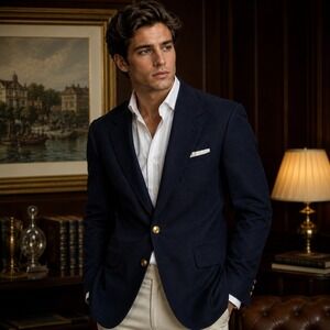Wentworth Blazer Mens 40S Navy Blue Sport Coat Vintage Interview Gold Button